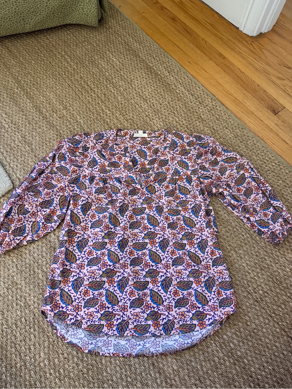 Roller Rabbit Pink Floral Leaf Print Peasant Blouse